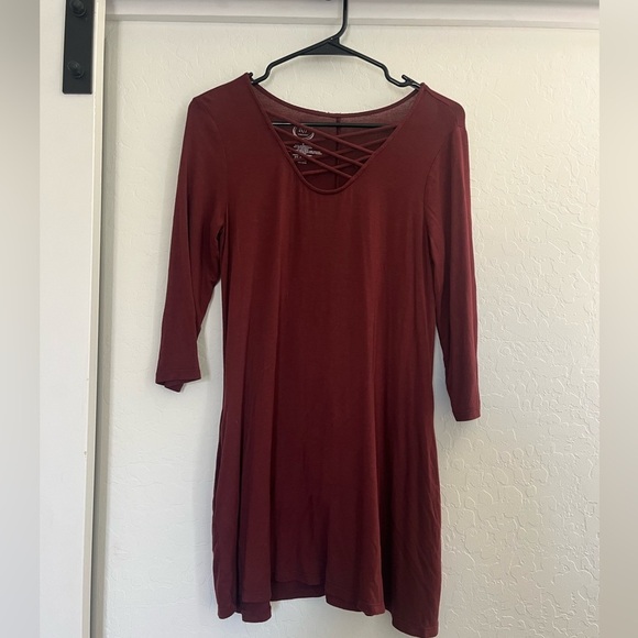 Maurice’s 24/7 Women’s Tunic Long Top Dress 3/4 Sleeve Burgundy Red Soft Cozy S - Picture 1 of 3